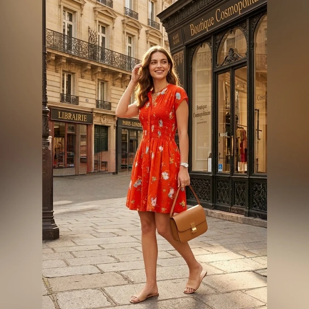 Free people Floral‎ Orange Dress